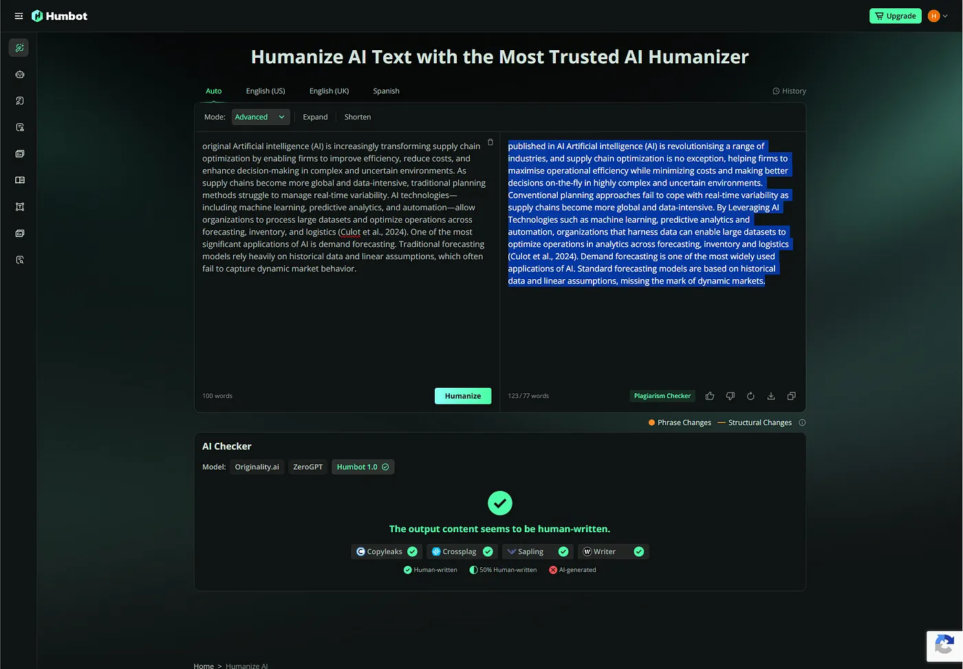 Humbot humanized output